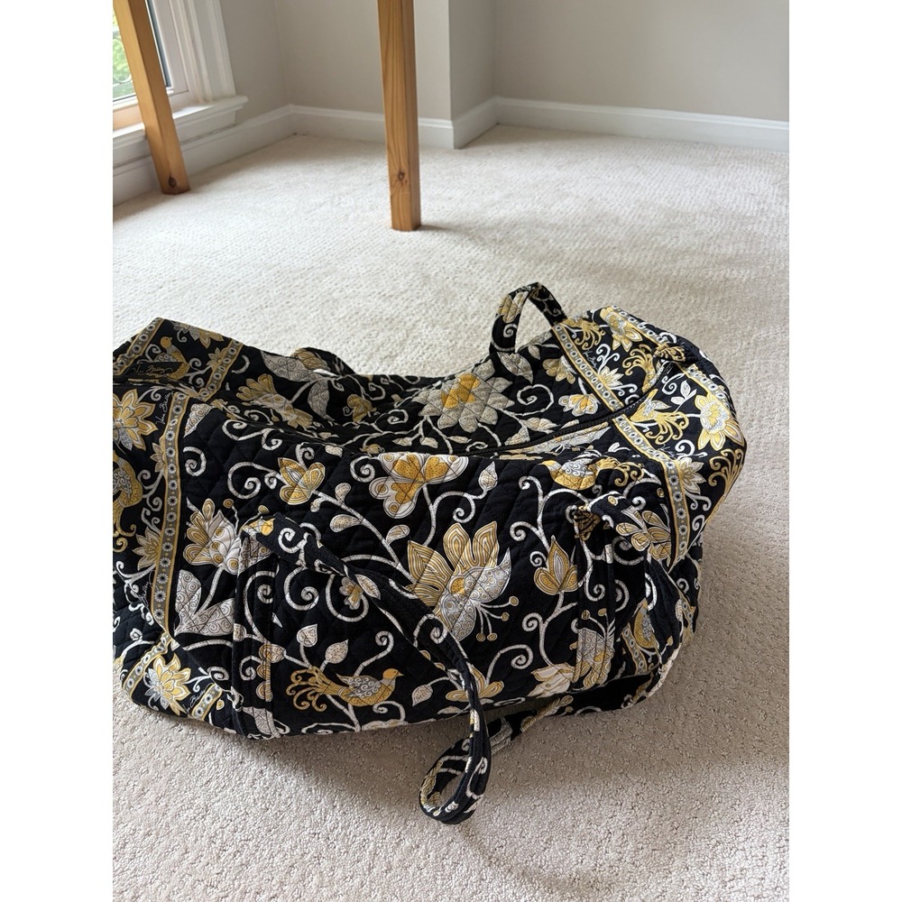 Vintage Vera Bradley Floral Quilted Duffle Bag Zip Closure Black Yellow White